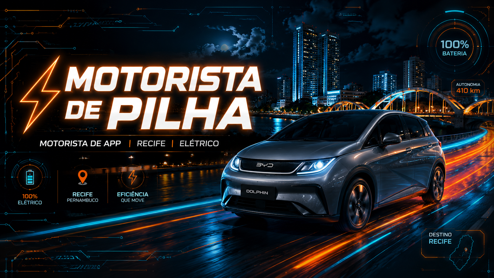 Motorista de Pilha rodando de carro elétrico em Recife